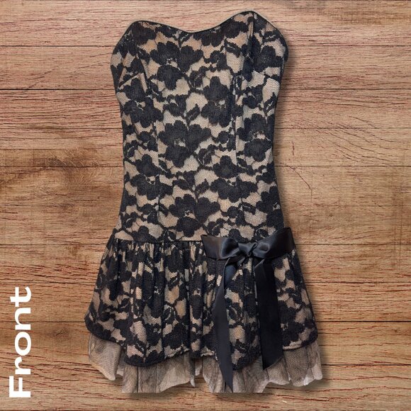 Blondie Nites by Stacy Sklar Black Lace Strapless Party Dress - Size 3 - Picture 2 of 4